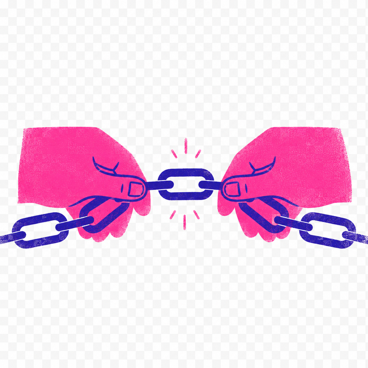 Two hands holding a chain link together