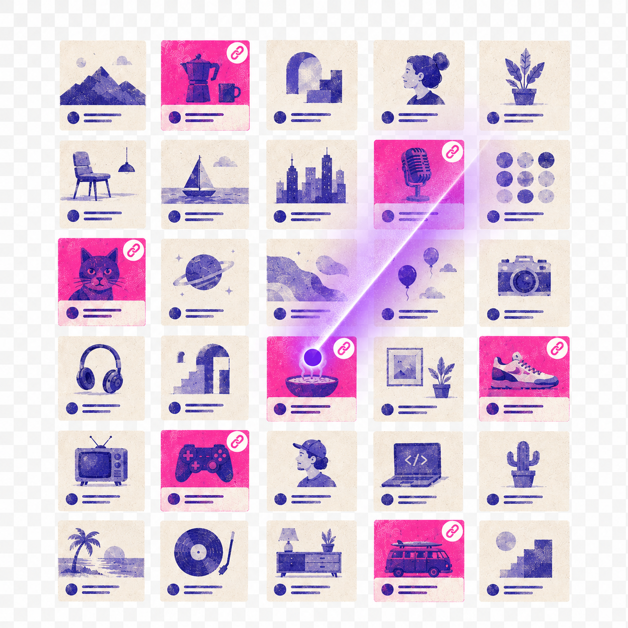 A radar laser scanning a grid of video thumbnails
